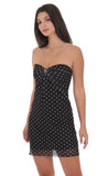 Polka Dot Embellished Mesh Strapless Dress in Black