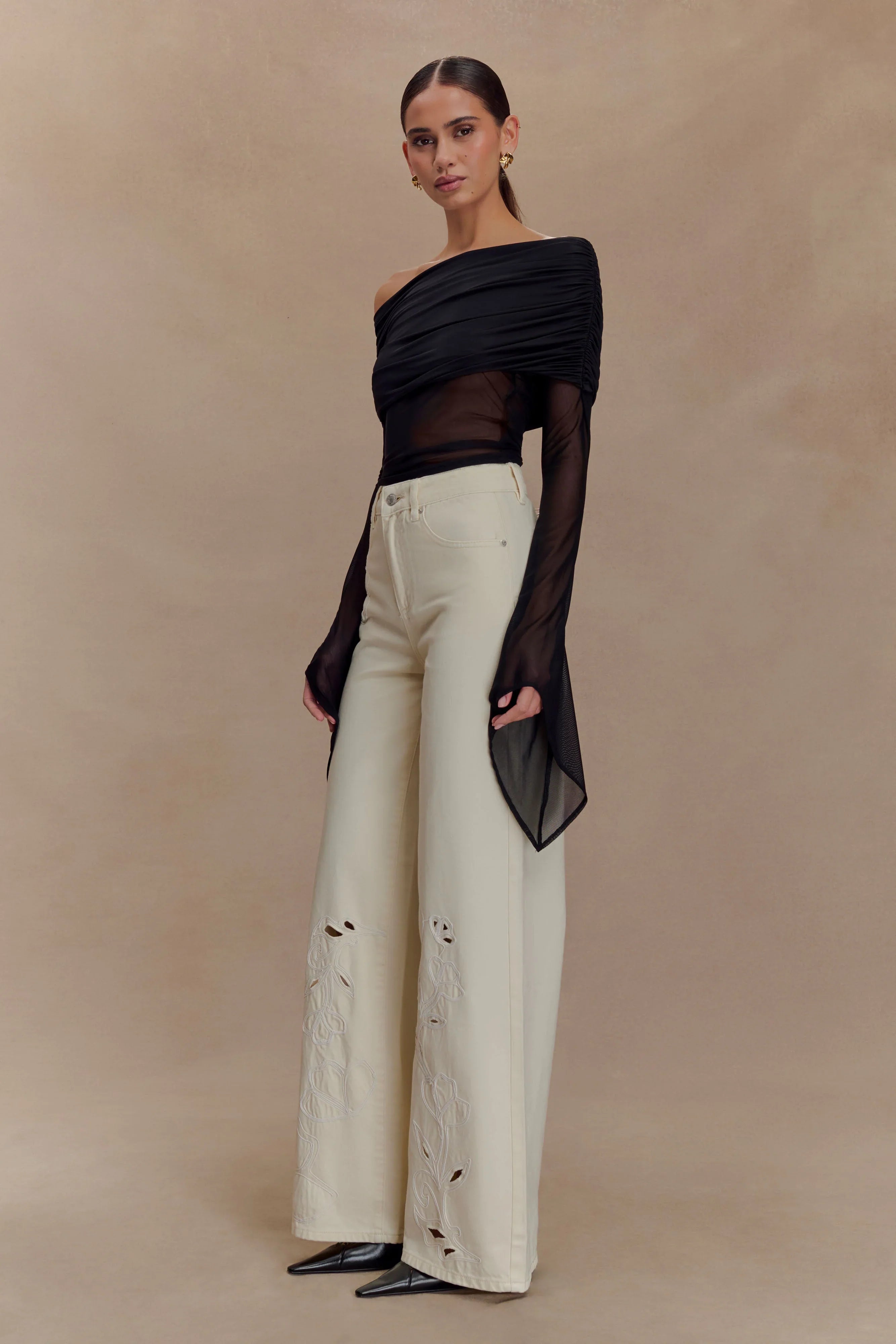 Dahlia One Shoulder Top Black