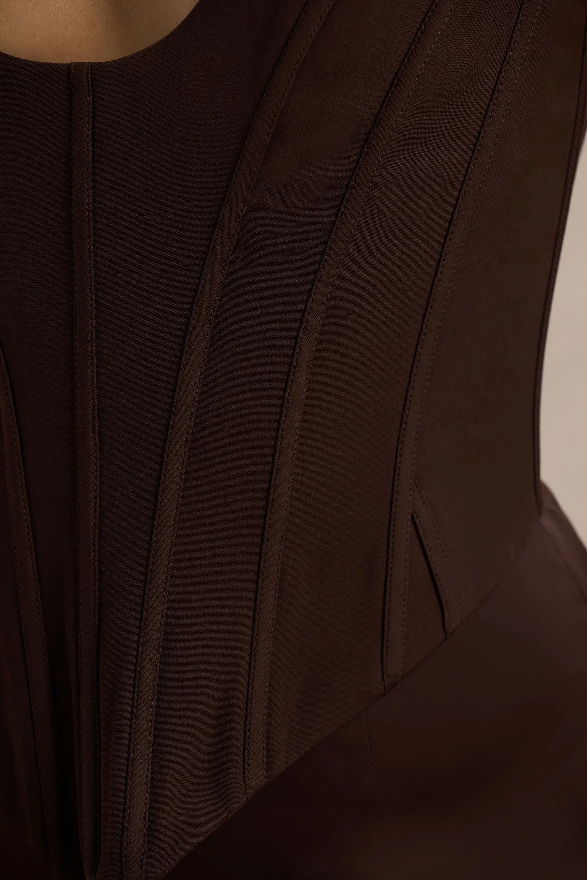 Morgan Brown Satin Corset Maxi Dress