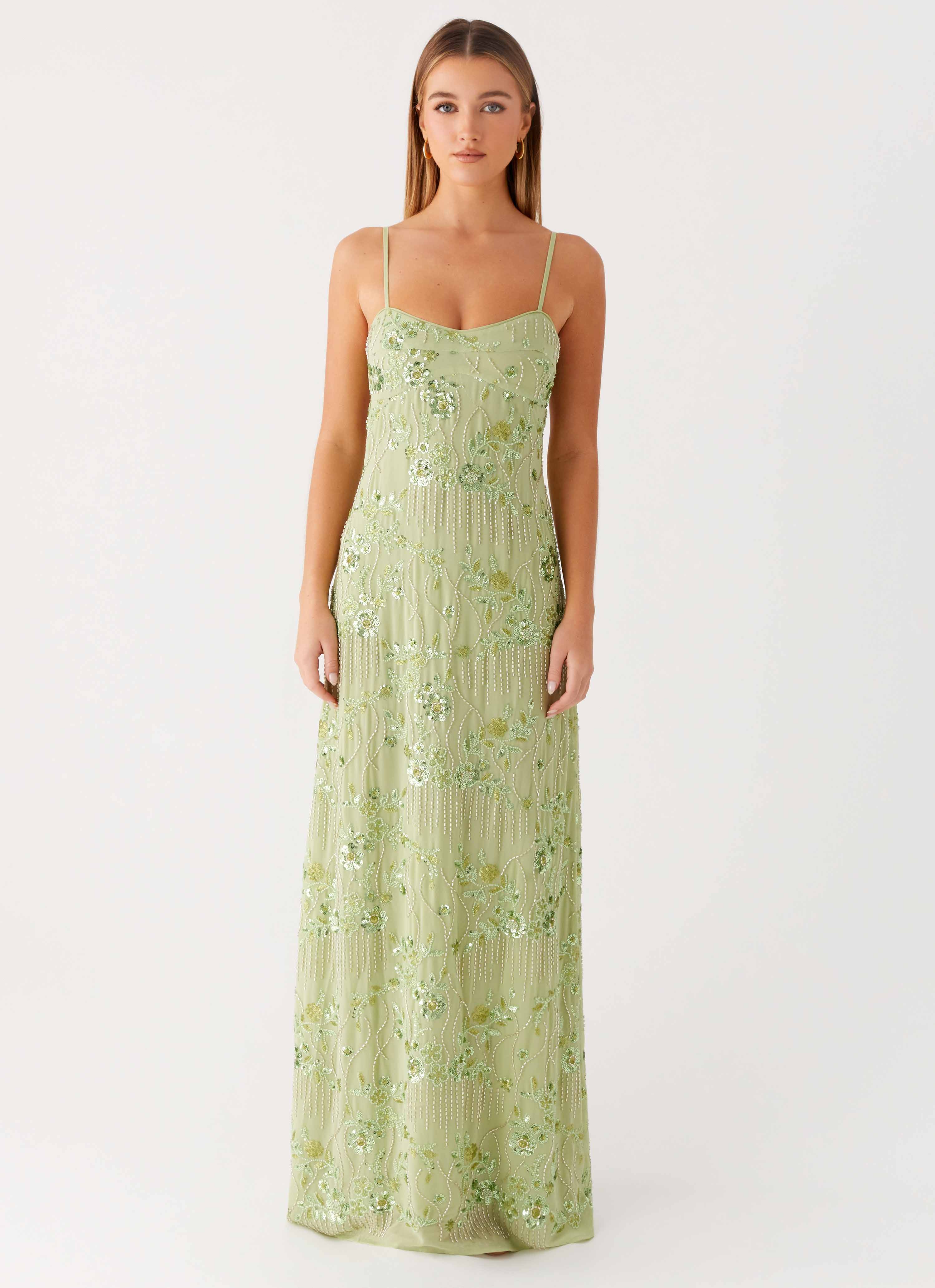 Celandine Beaded Maxi Dress Lime