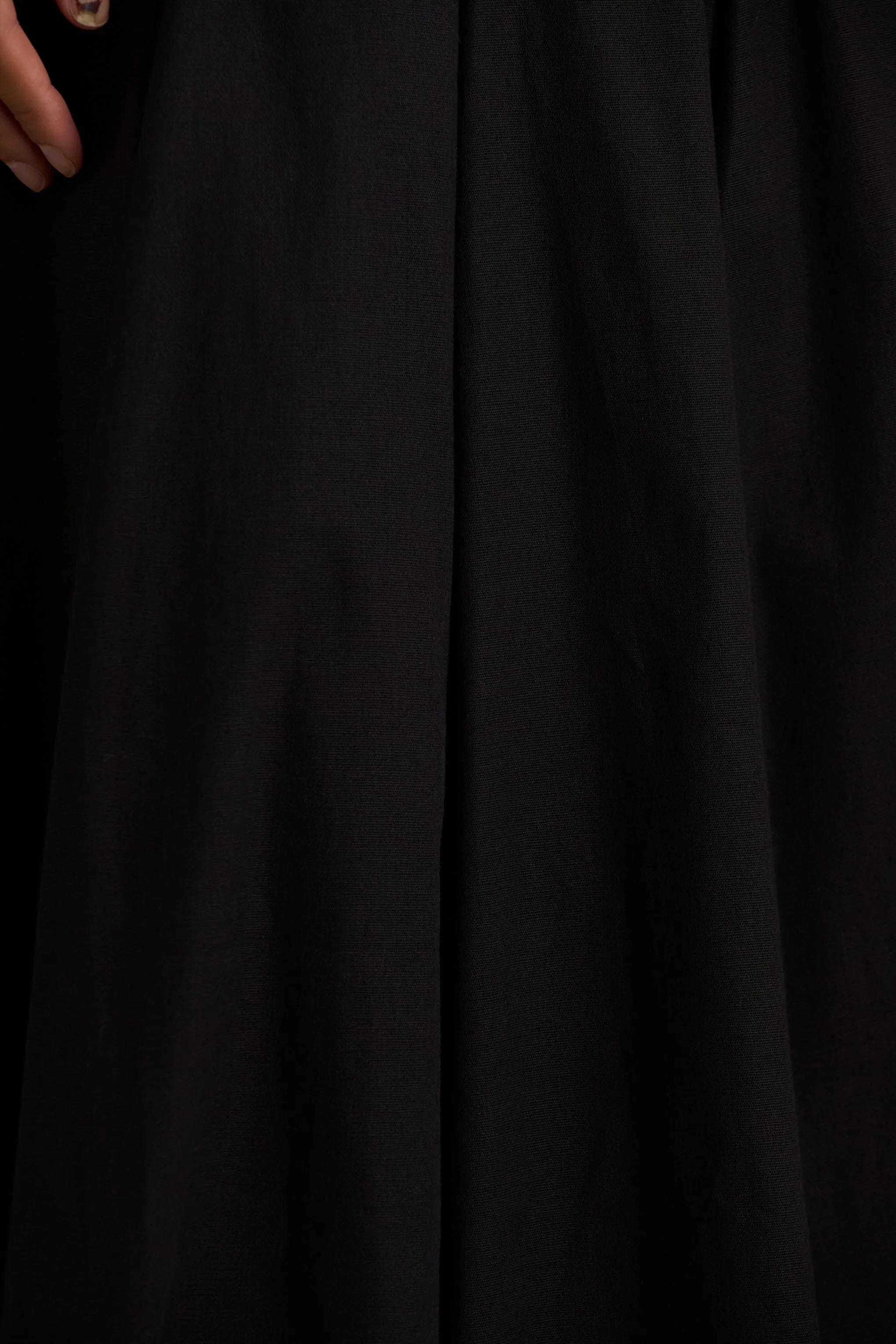 Magnolia Black Scoop Neck Midi Dress With Drop Waist And Ruffling Detail