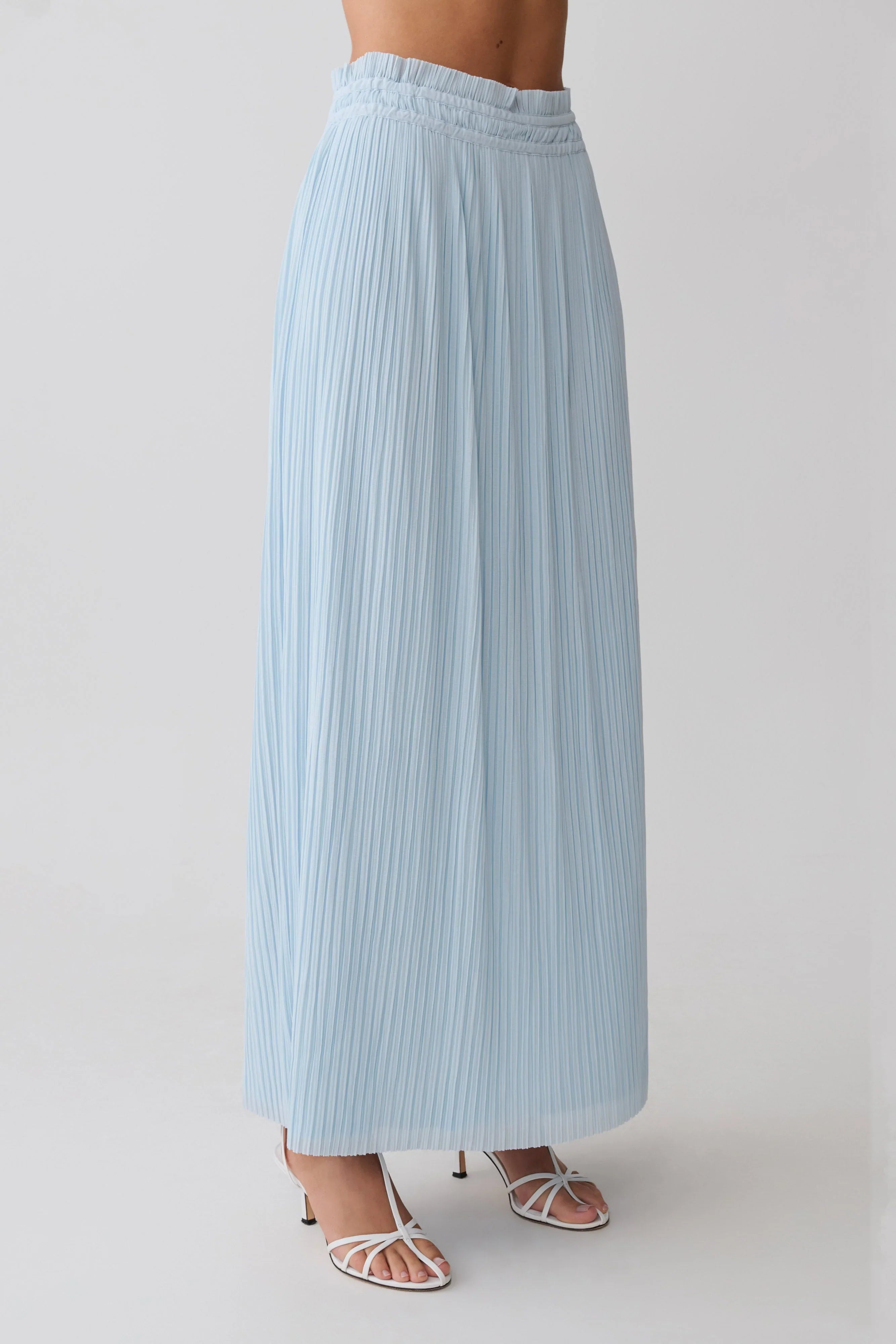 Amaris Gathered Plisse Maxi Skirt Pale Blue