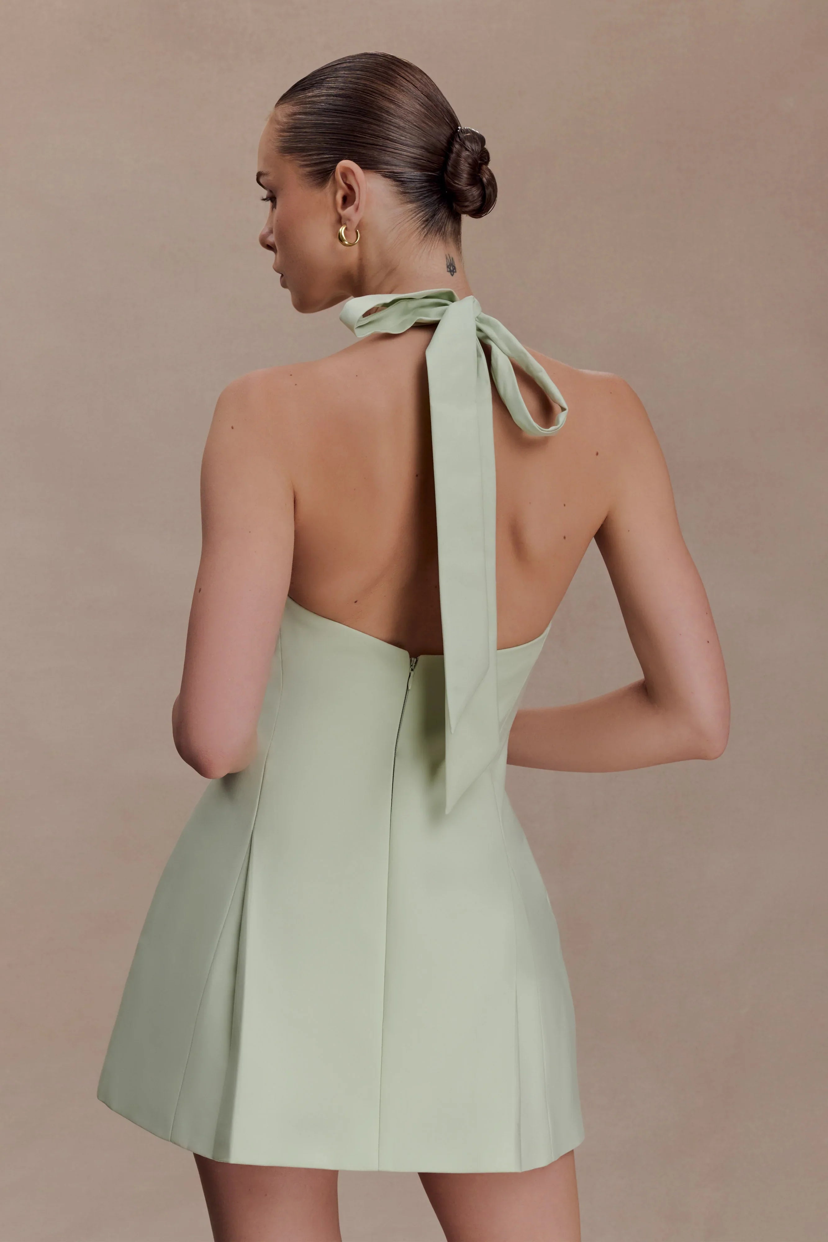Nelly Halter Neck Cotton Mini Dress Sage
