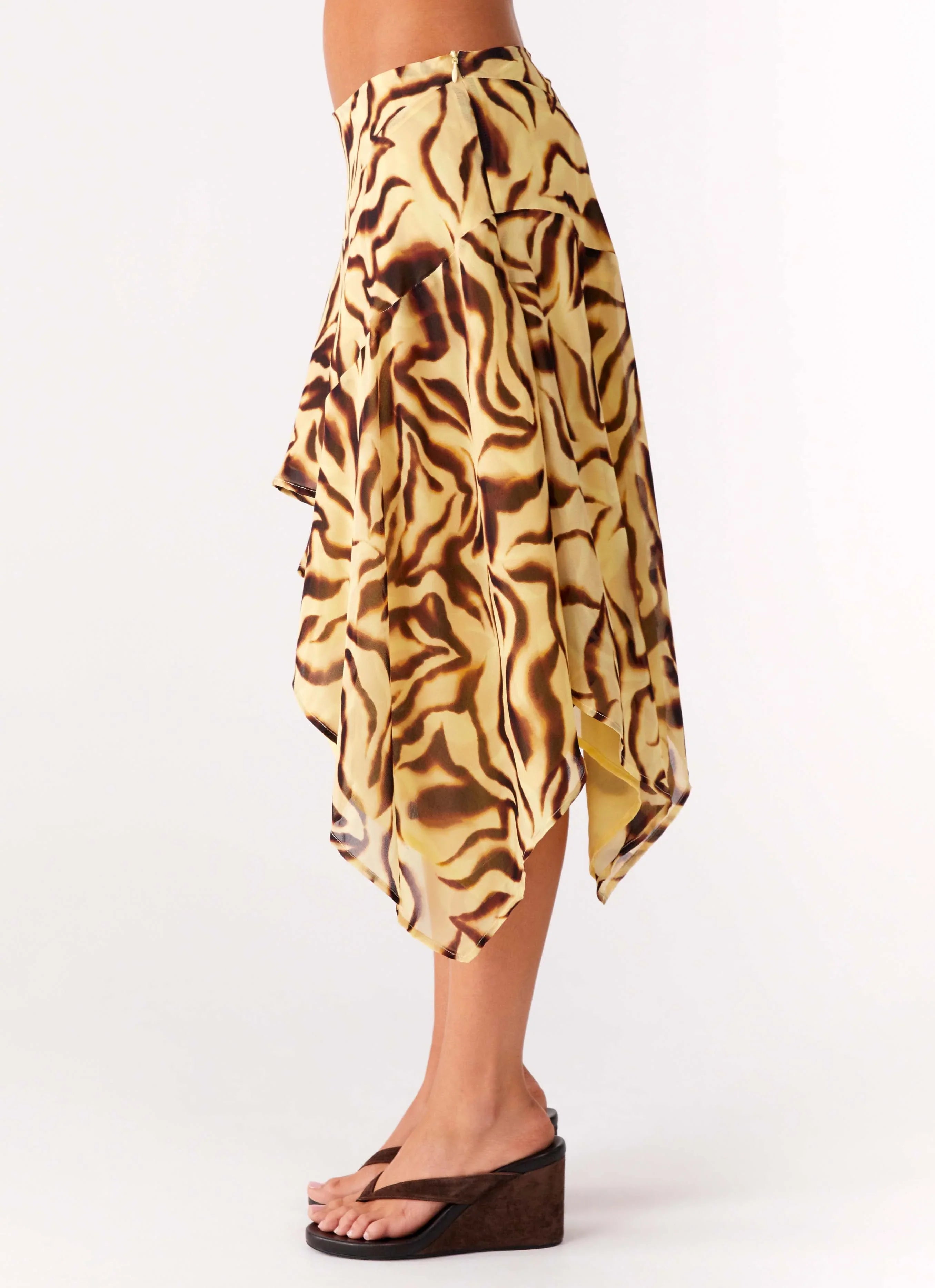 Kia Low Rise Asymmetrical Midi Skirt Laguna Print