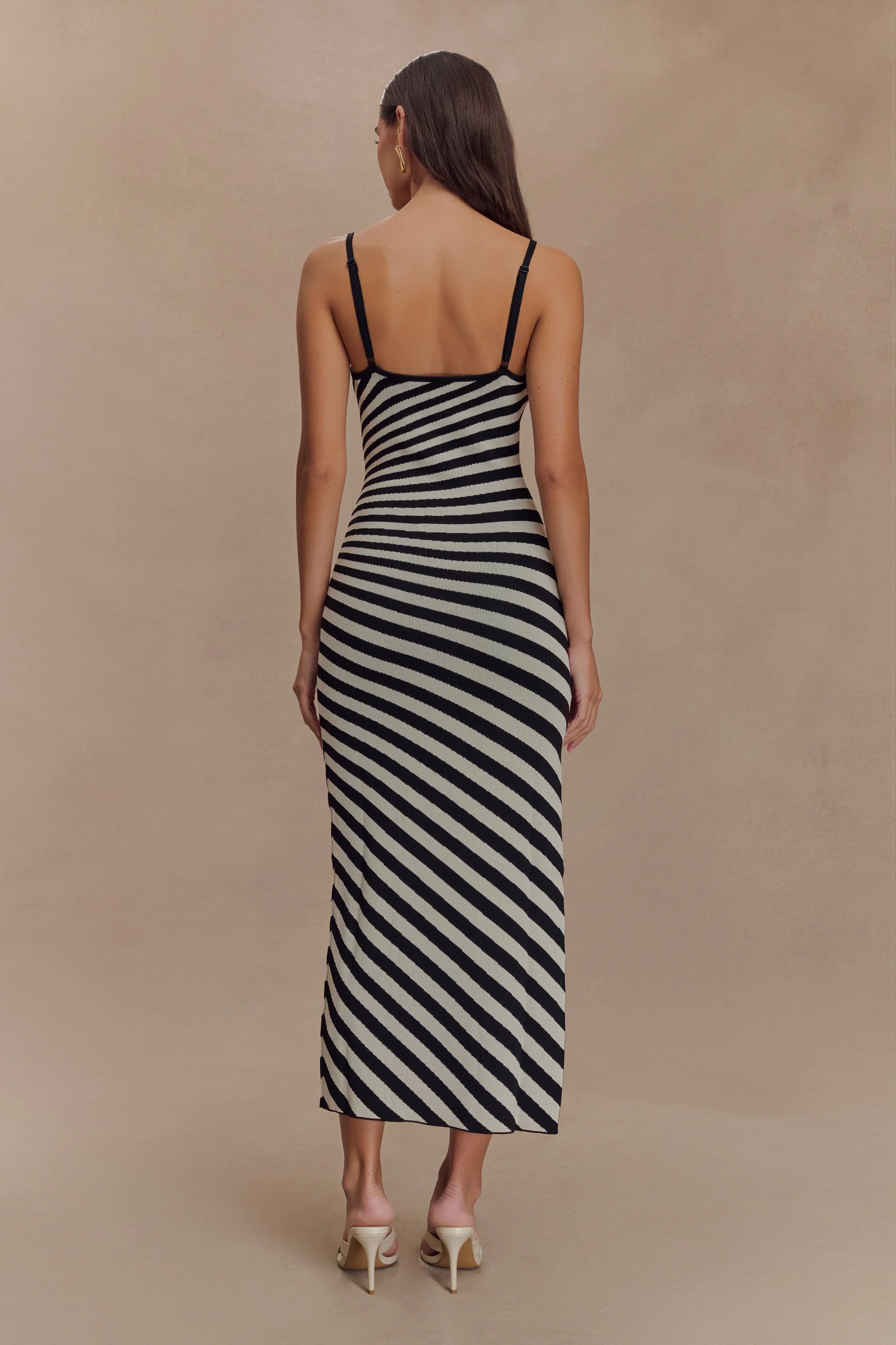 Raven Striped Knit Midi Dress Black White