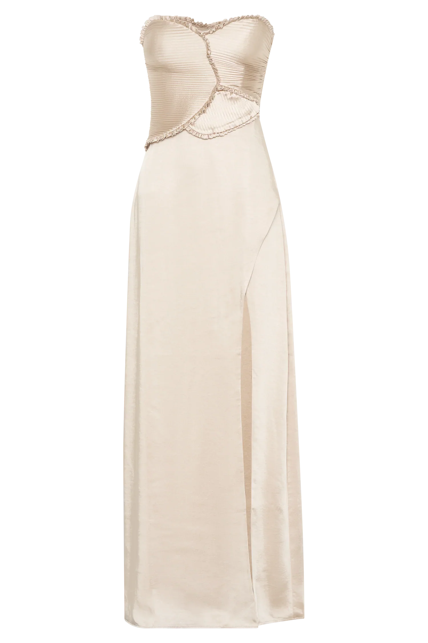 Larissa Satin Maxi Dress With Ruched Petals Blush Gold