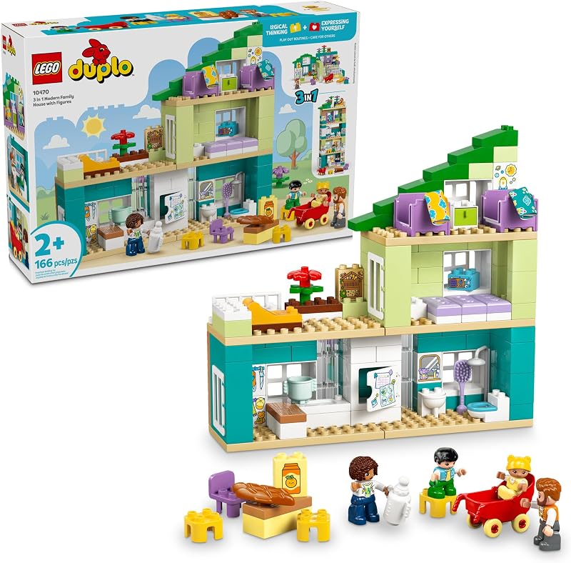 LEGO DUPLO Town 3 in 1 Modern Family House with Figures Building Toy Learning Play Set for Toddler Boys Girls Ages 2 Fine Motor Skills Toys for Preschool Gift for Birthdays 10470
