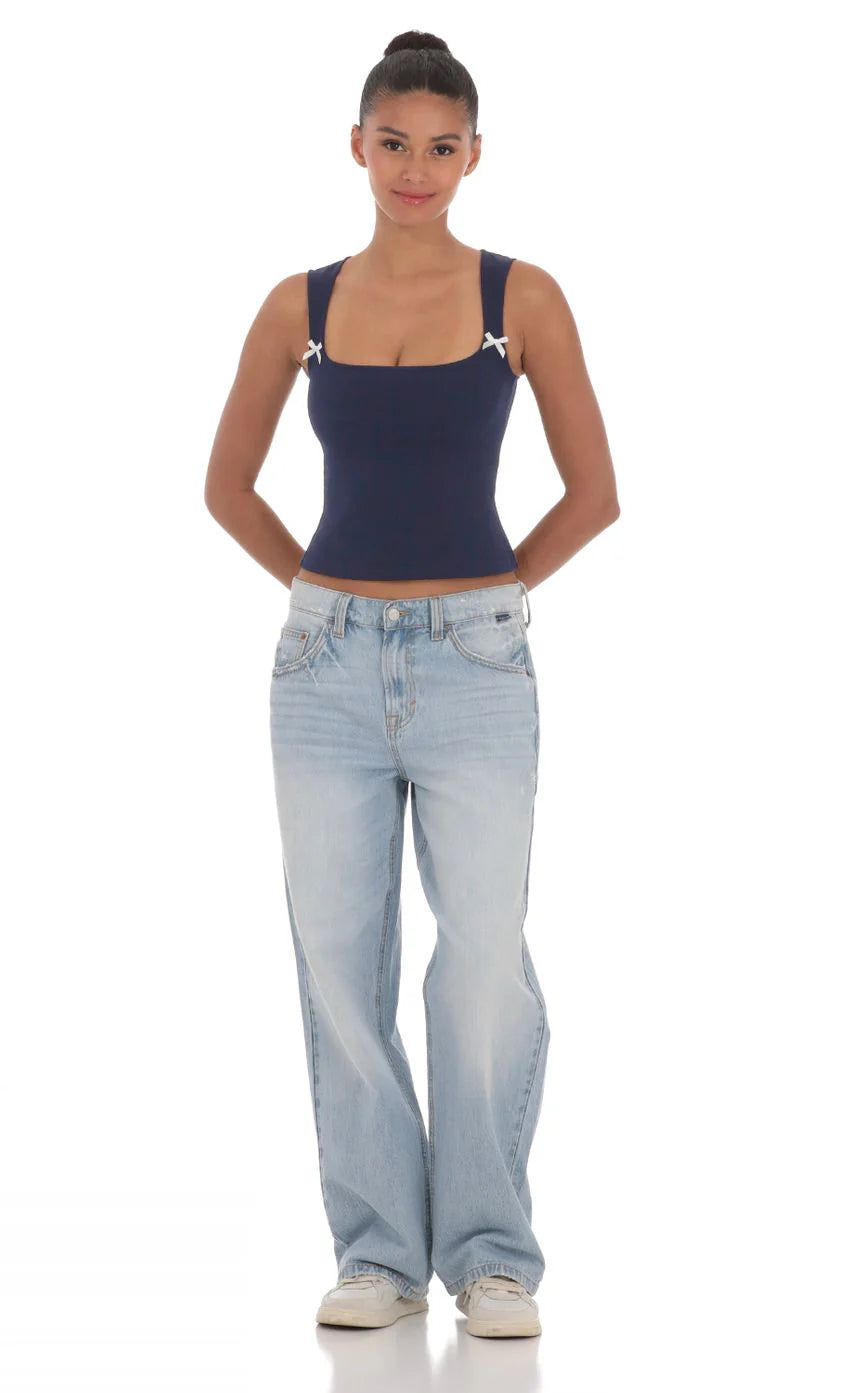 Double Bow Top in Navy