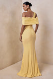 Nala Lemon Asymmetric Neck Maxi Dress With Gathered Detailing