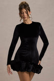 Claudine Black Velvet Long Sleeved Ruffled Mini Dress