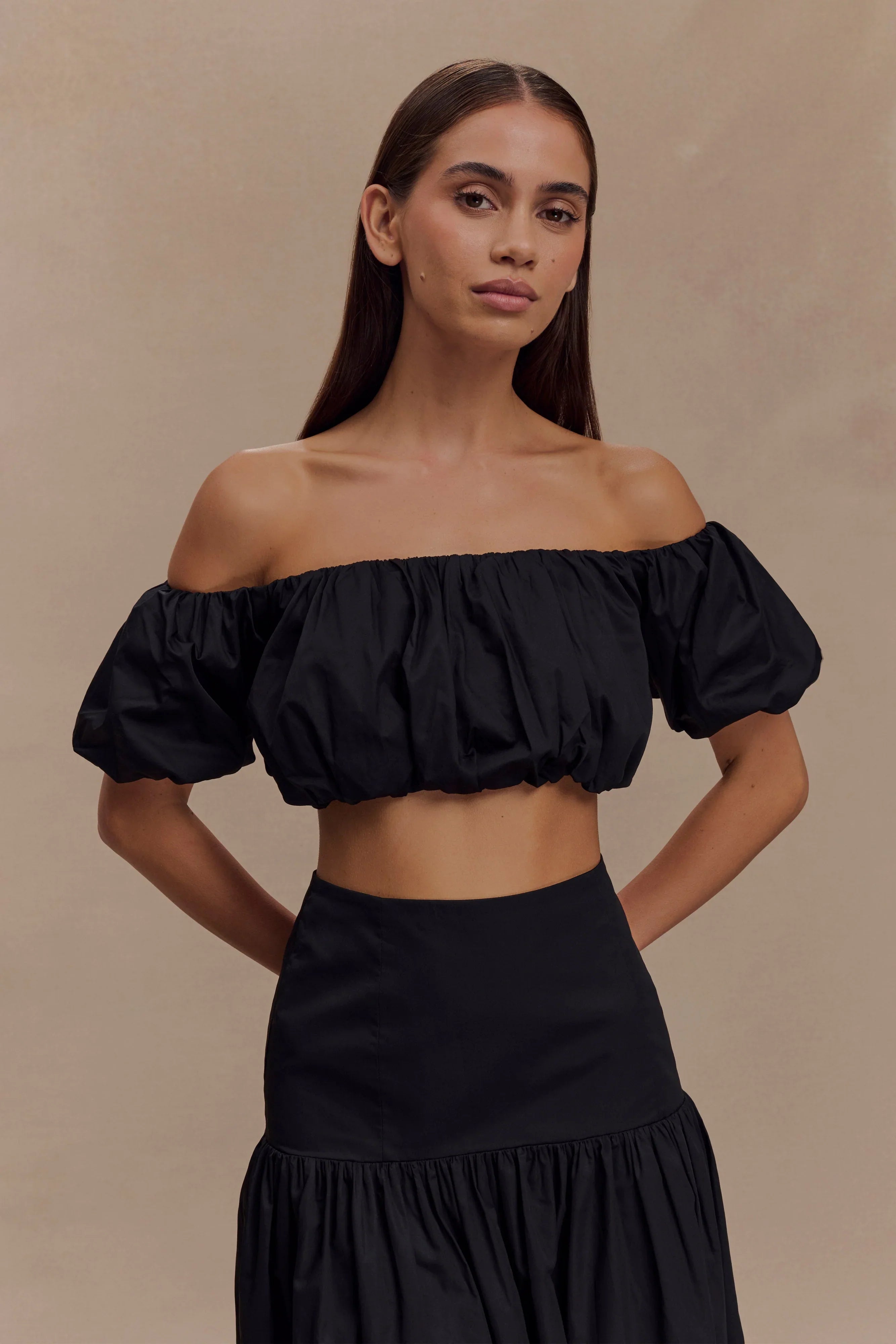 Autumn Off Shoulder Bubble Top Black