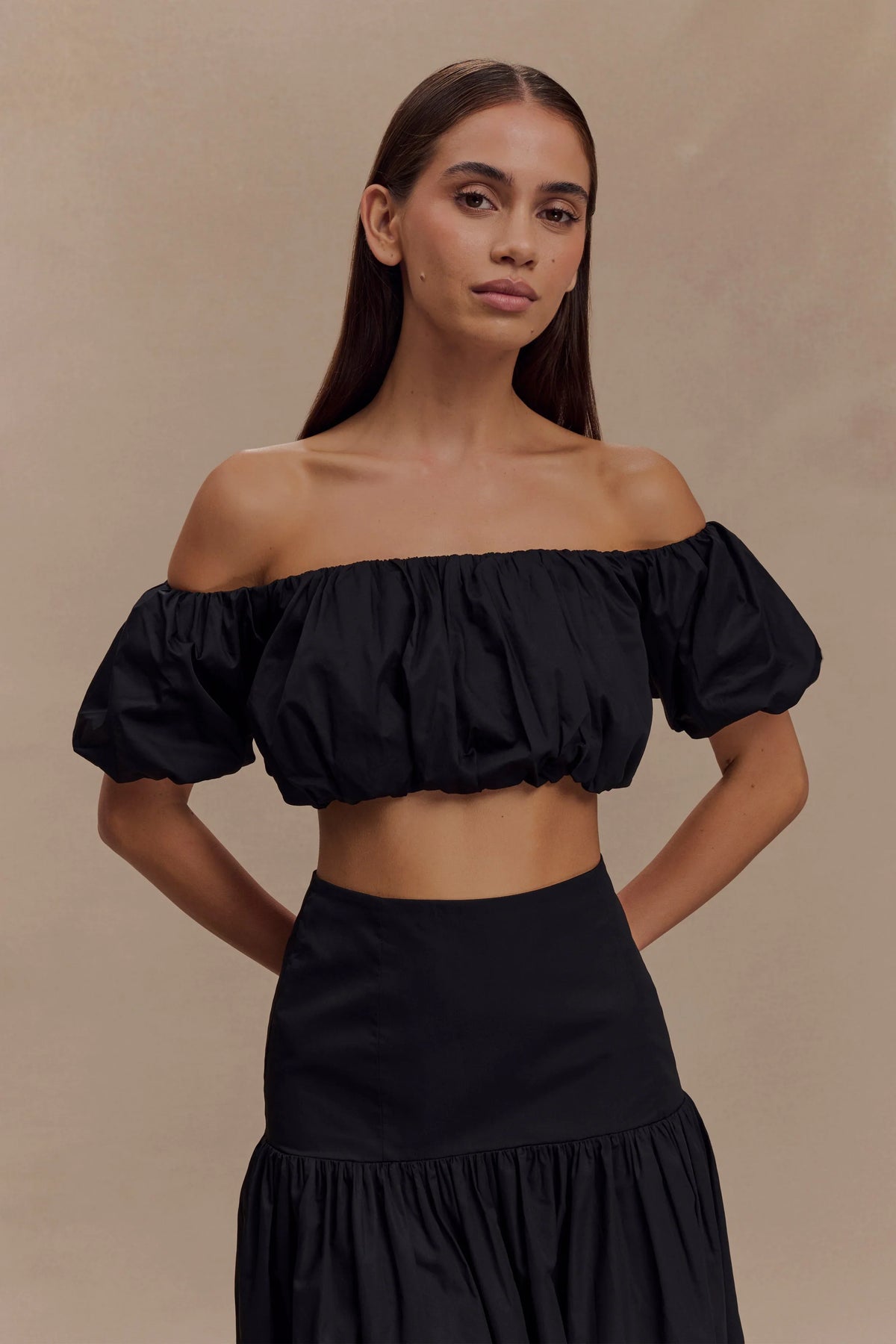 Autumn Off Shoulder Bubble Top Black