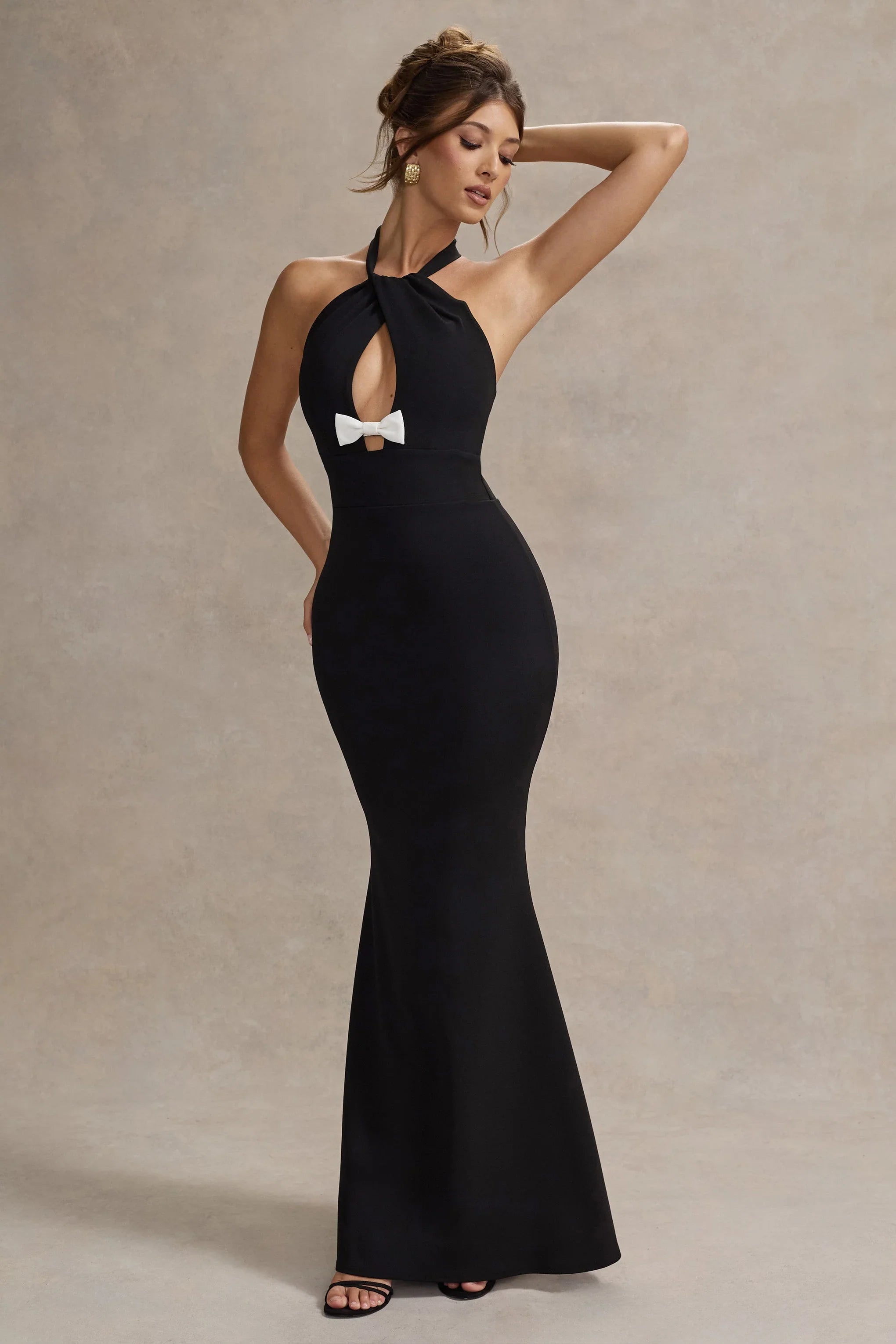 Raelynn Black Halter Neck Cut Out Maxi Dress With Bow