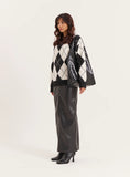 Black And Cream Knitted Argyle Crew Neck Jumper
