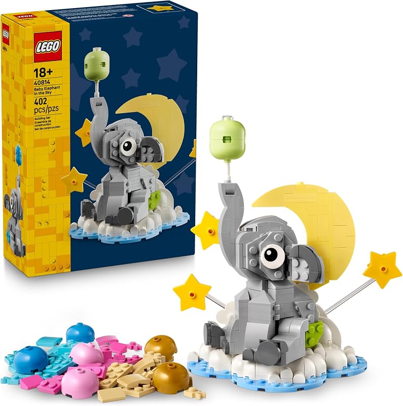 LEGO Baby Elephant in the Sky Building Set for Adults Ages 18 Nursery Decor for New Parents Gift for Baby Showers for a Boy or Girl 40814