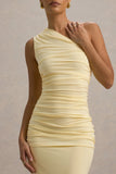 Dalarie Pale Lemon One Shoulder Gathered Maxi Dress