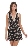 Lace Floral V Neck Dress in Black
