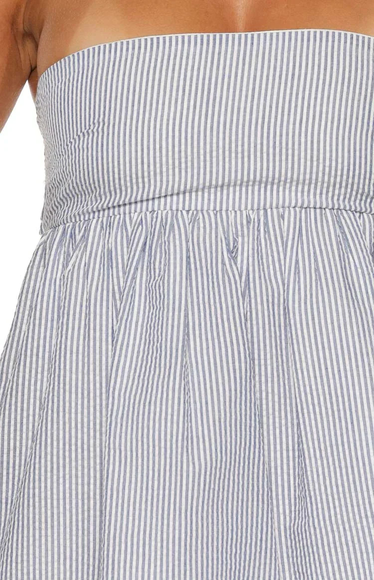 Berrie Blue Stripe Strapless Mini Dress