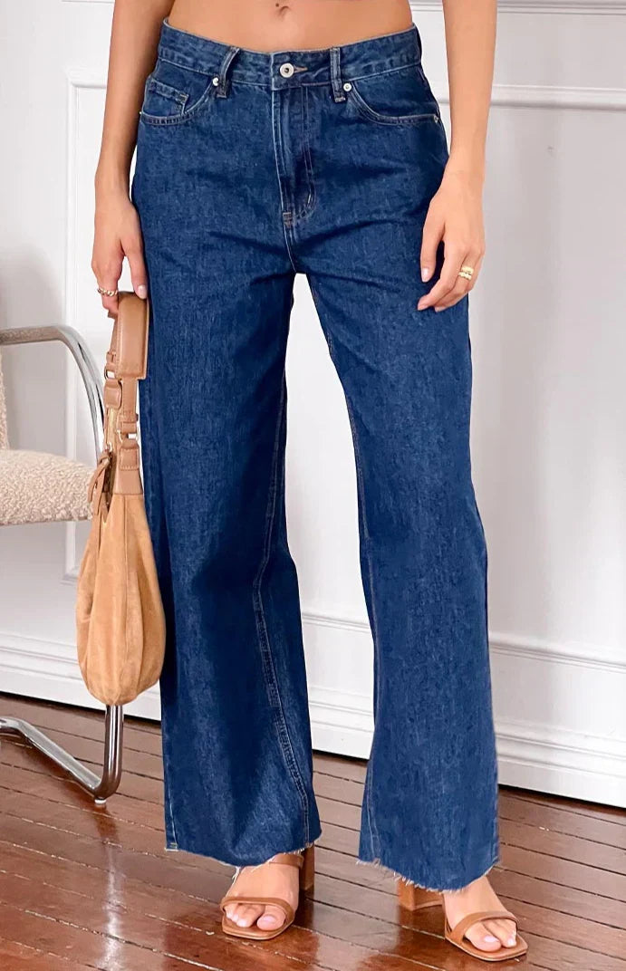 Shes Yours Dark Wash Denim Wide Leg Boyfriend Jeans