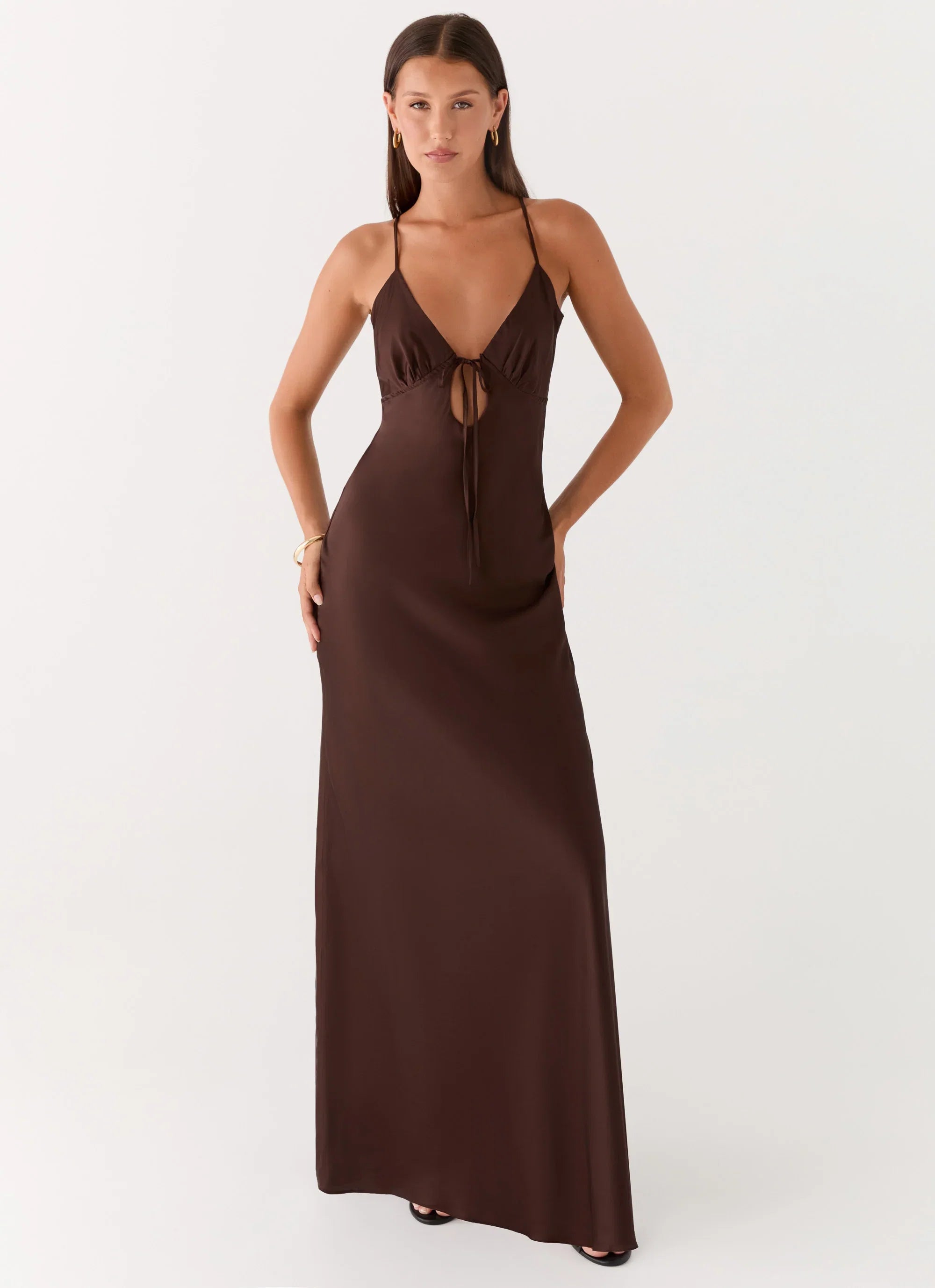 Flora Satin Maxi Dress Chocolate