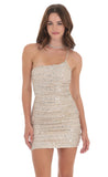 Silver Sequin Ruched One Shoulder Dress in Beige
