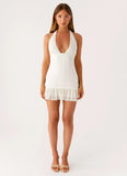 Lets Pretend Halterneck Mini Dress Cream