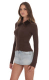 Fur Collar Zip Up Cardigan in Brown