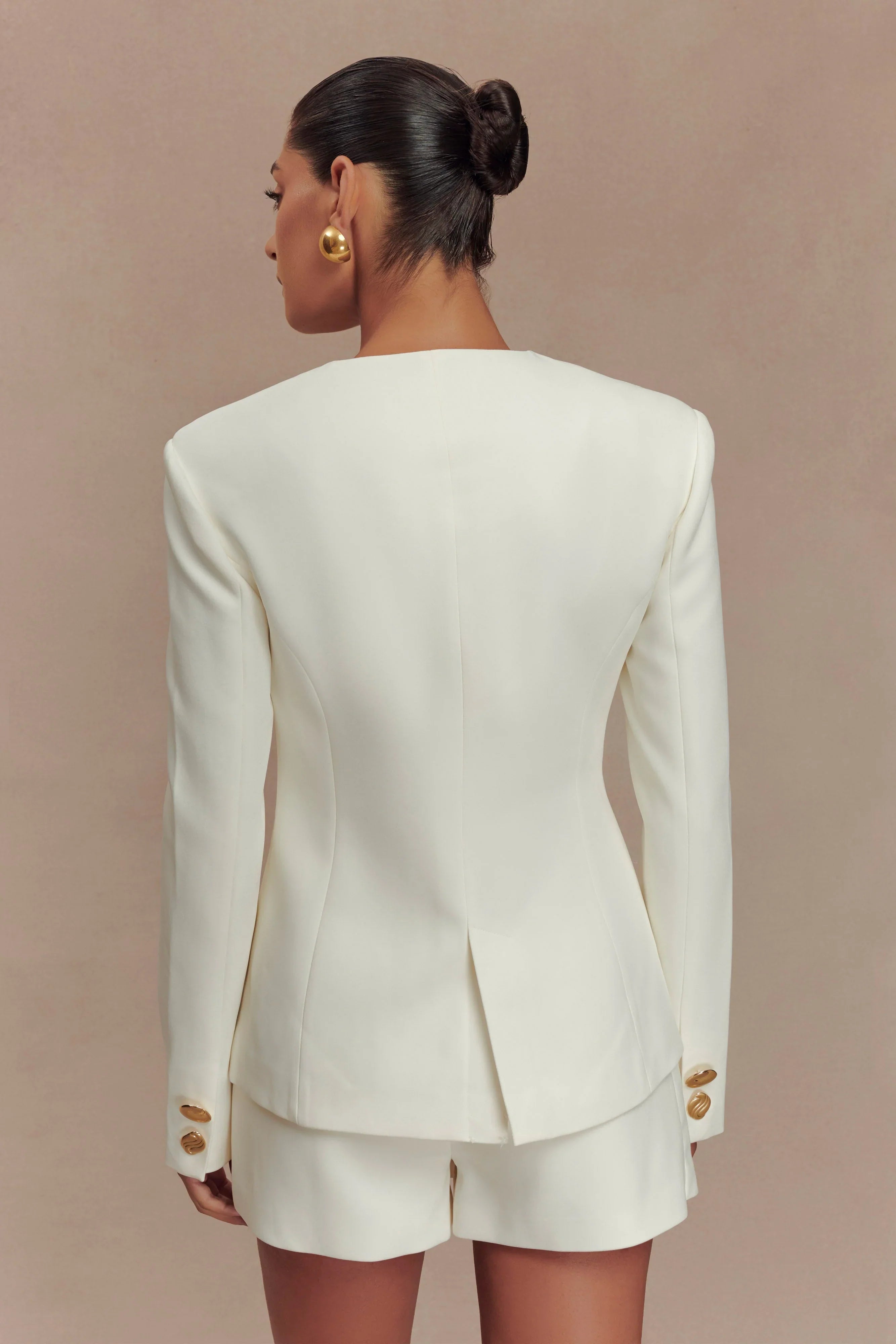Asia Mixed Button Blazer Ivory