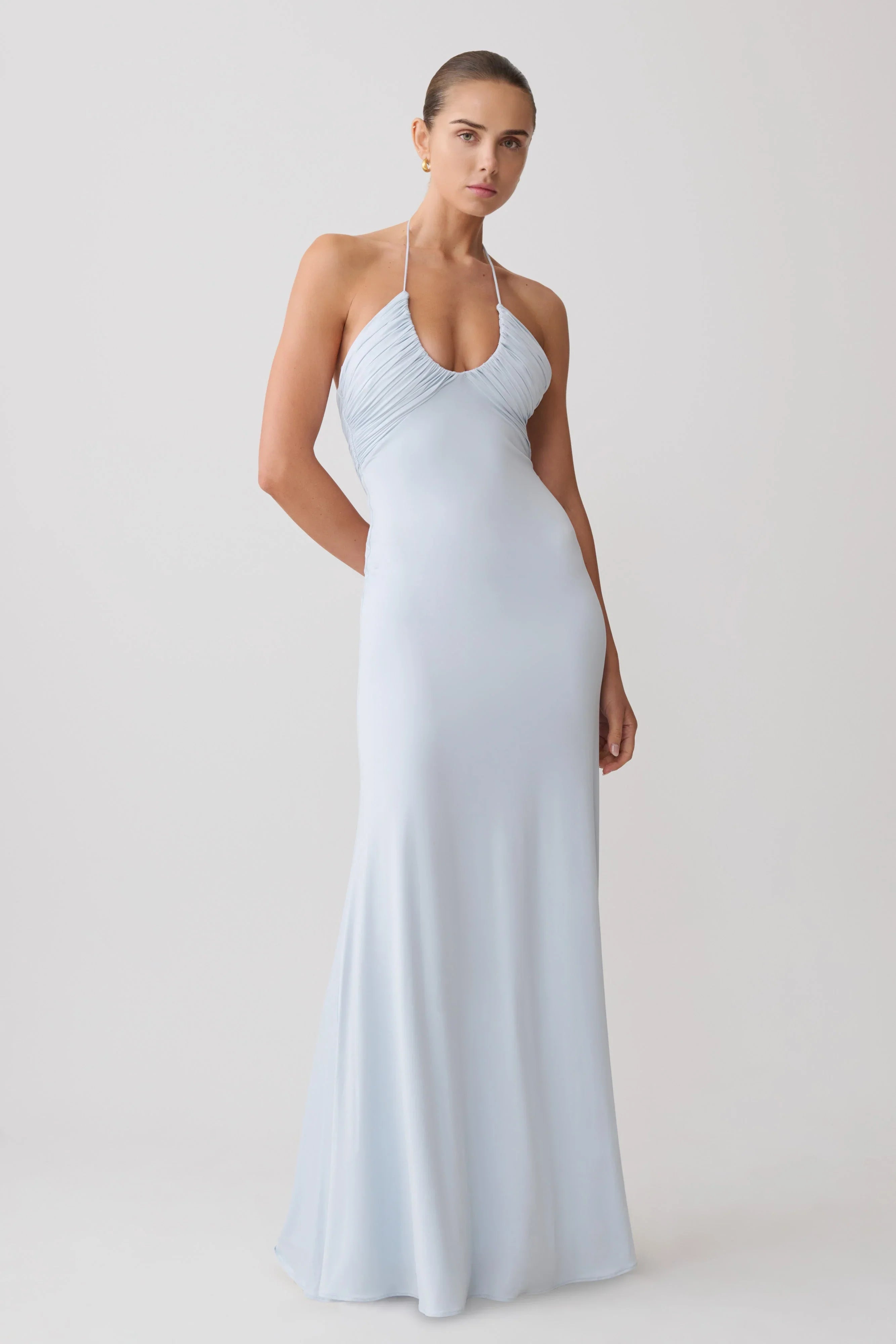 Maely Gathered Slinky Maxi Dress Pale Blue