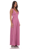 Satin Plunge Neck Corset Maxi Dress in Mauve