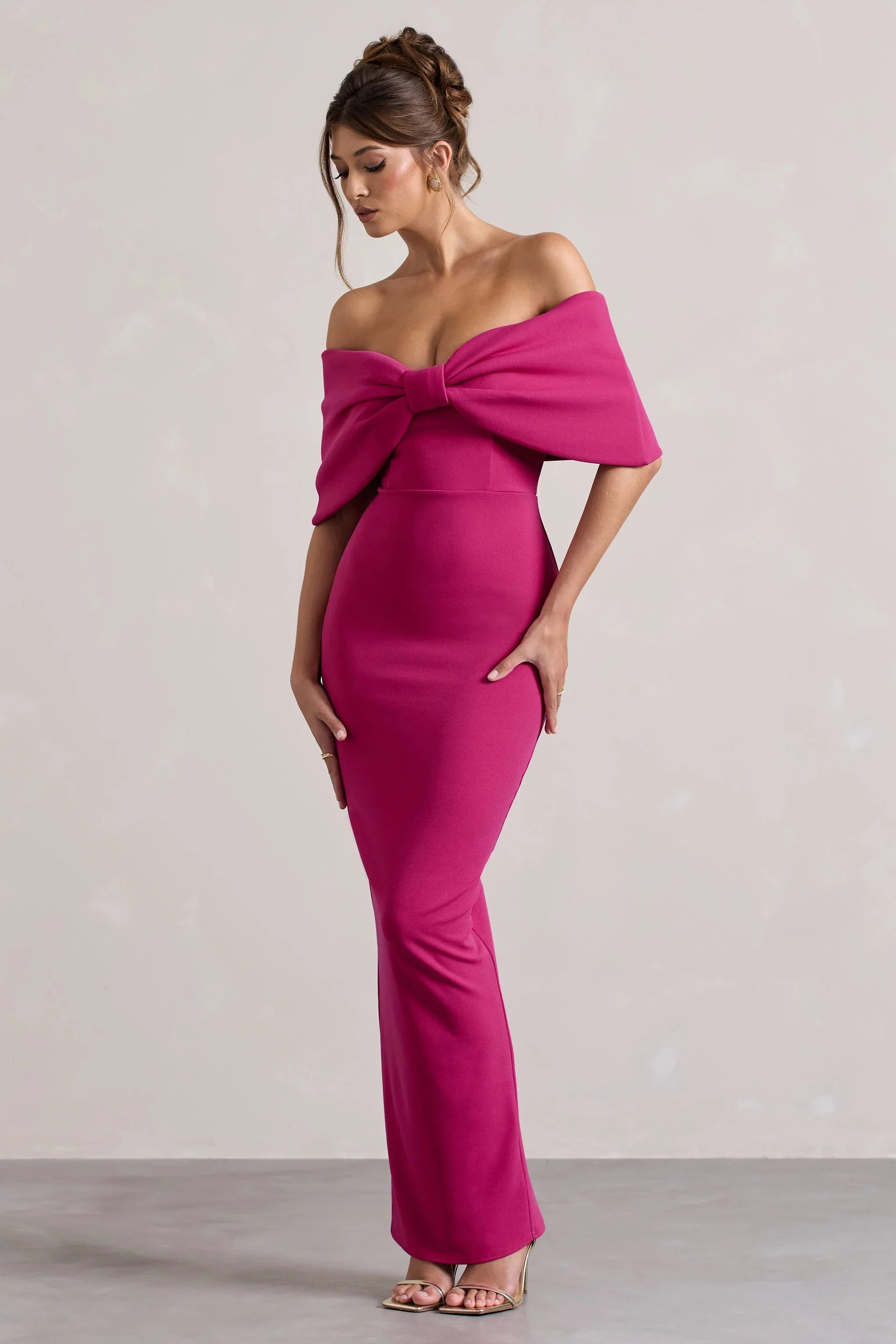 Cornelia Hot Pink Strapless Maxi Dress With Oversized Bow