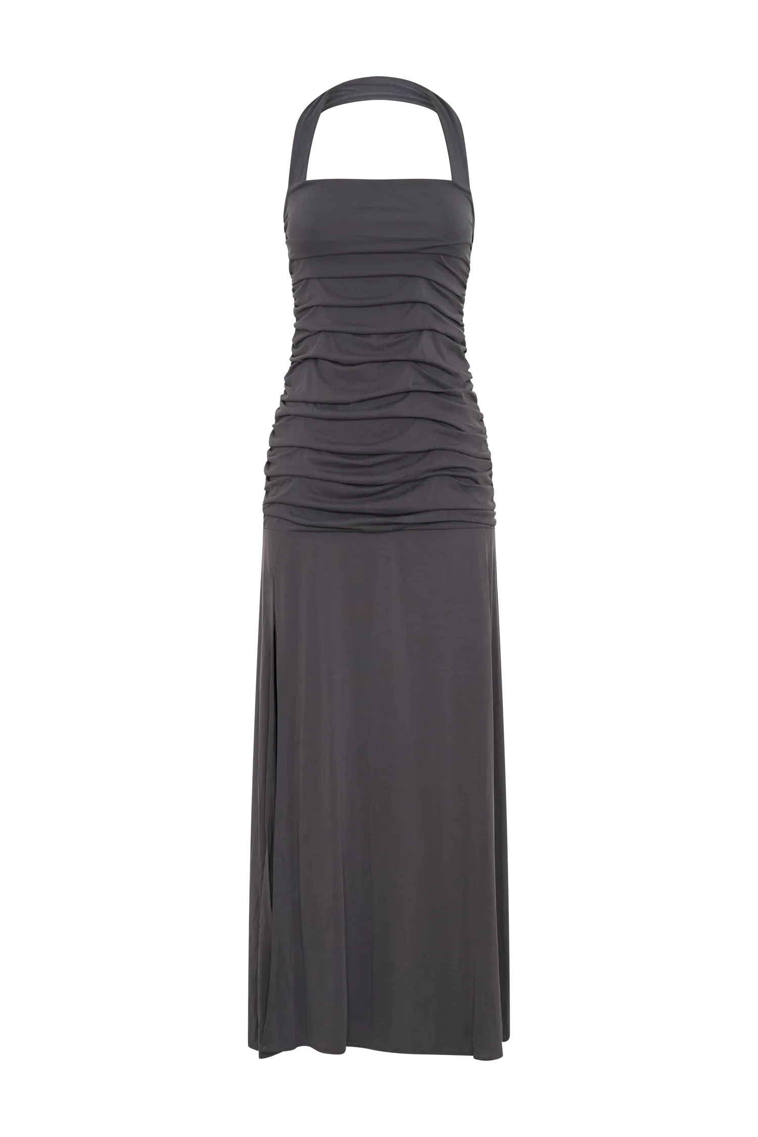 Bentley Peached Jersey Halter Maxi Dress Charcoal