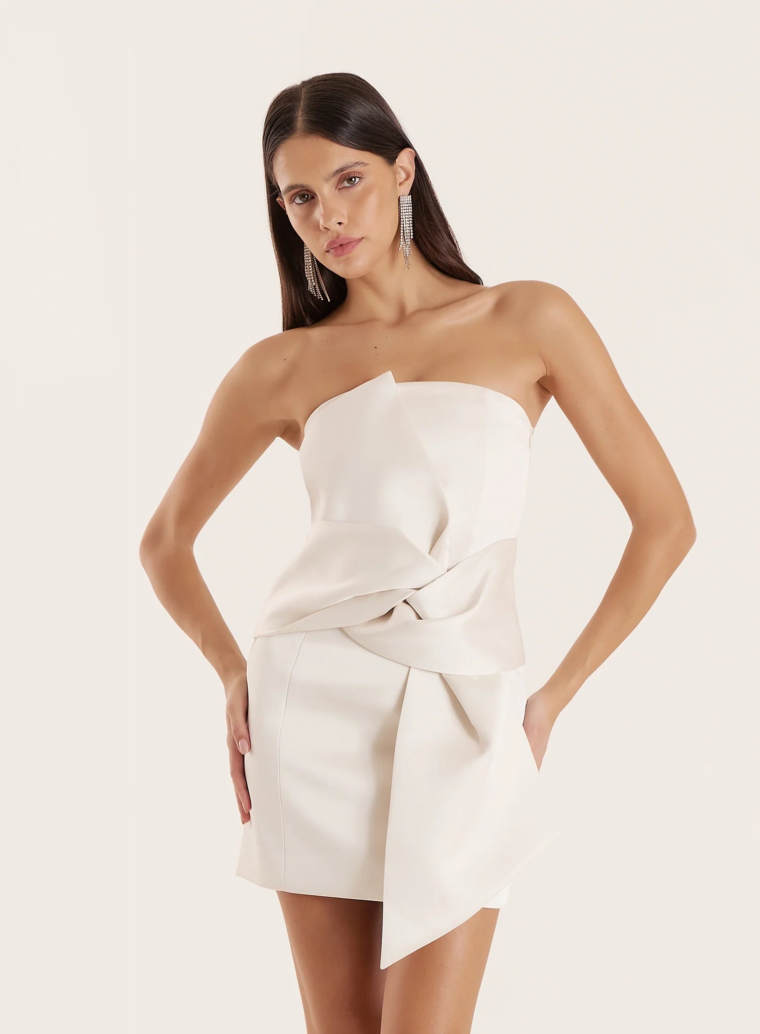 Cream Bow front Satin Mini Dress