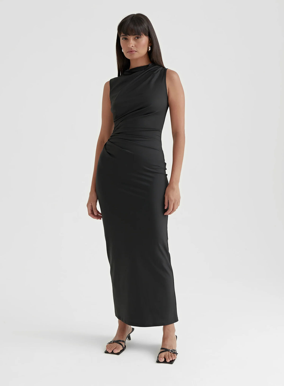 Black Ruched Jersey Midaxi Dress