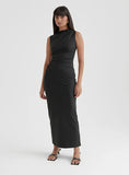 Black Ruched Jersey Midaxi Dress