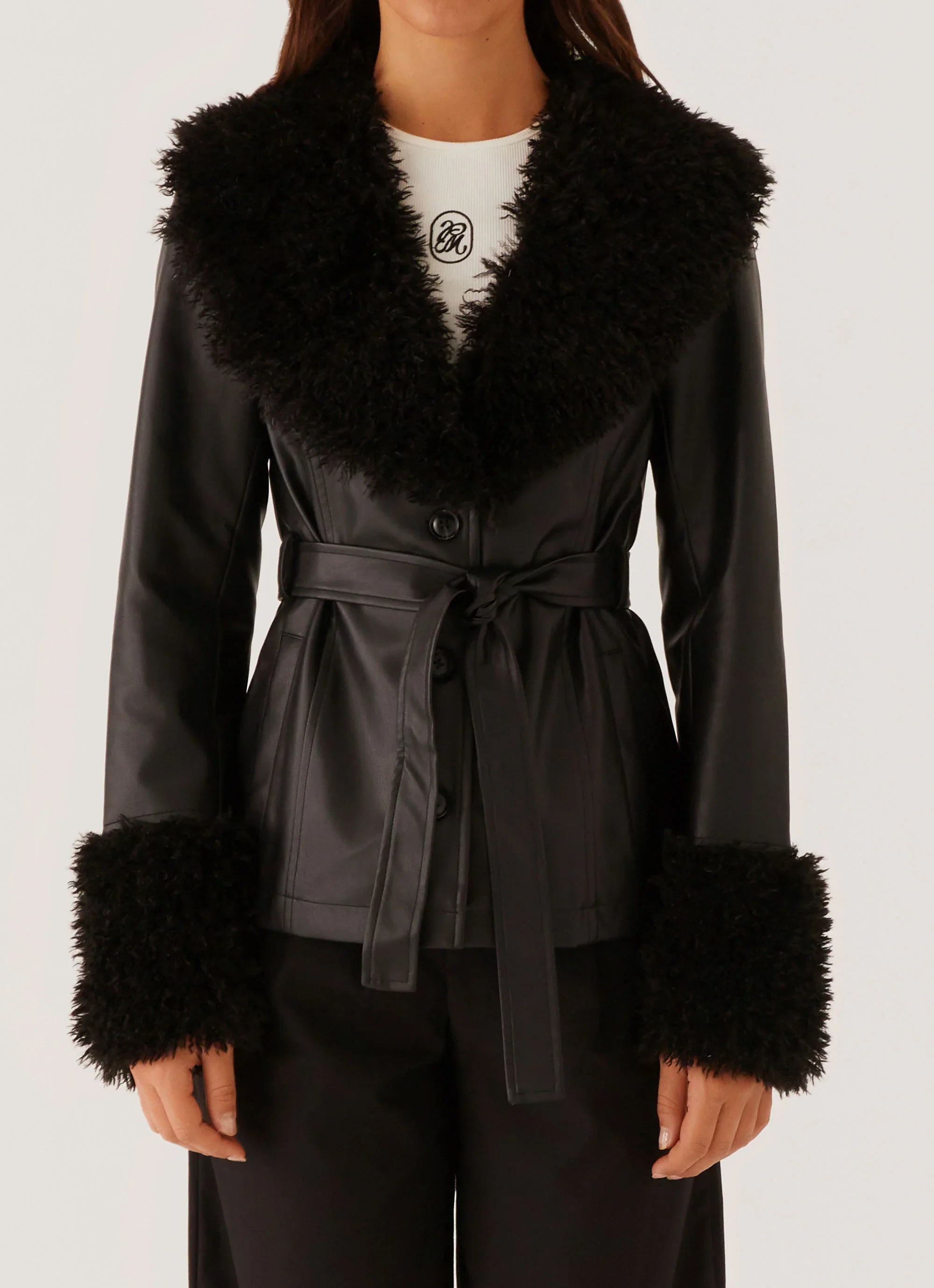 Street Lights Fur Trim Jacket Black