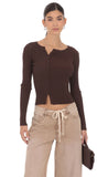 Off Center Cardigan in Brown