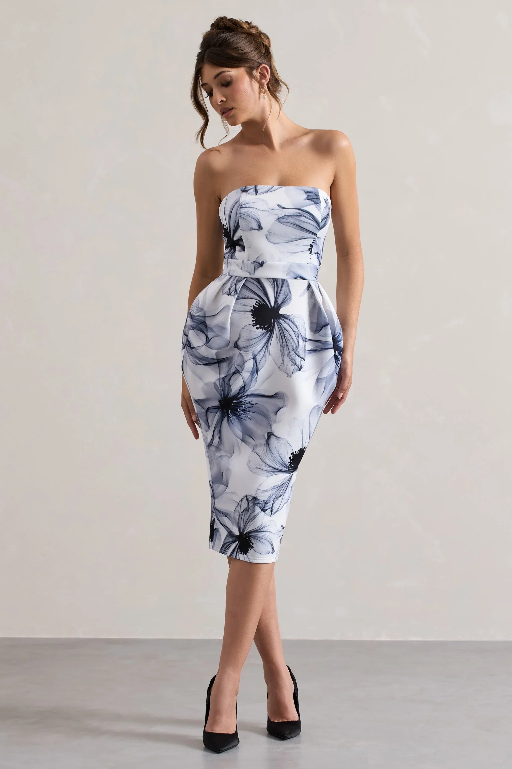 Chateau Mono Print Bandeau Midi Dress