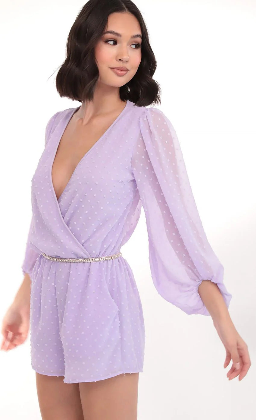 Balloon Sleeve Romper in Lilac Dots