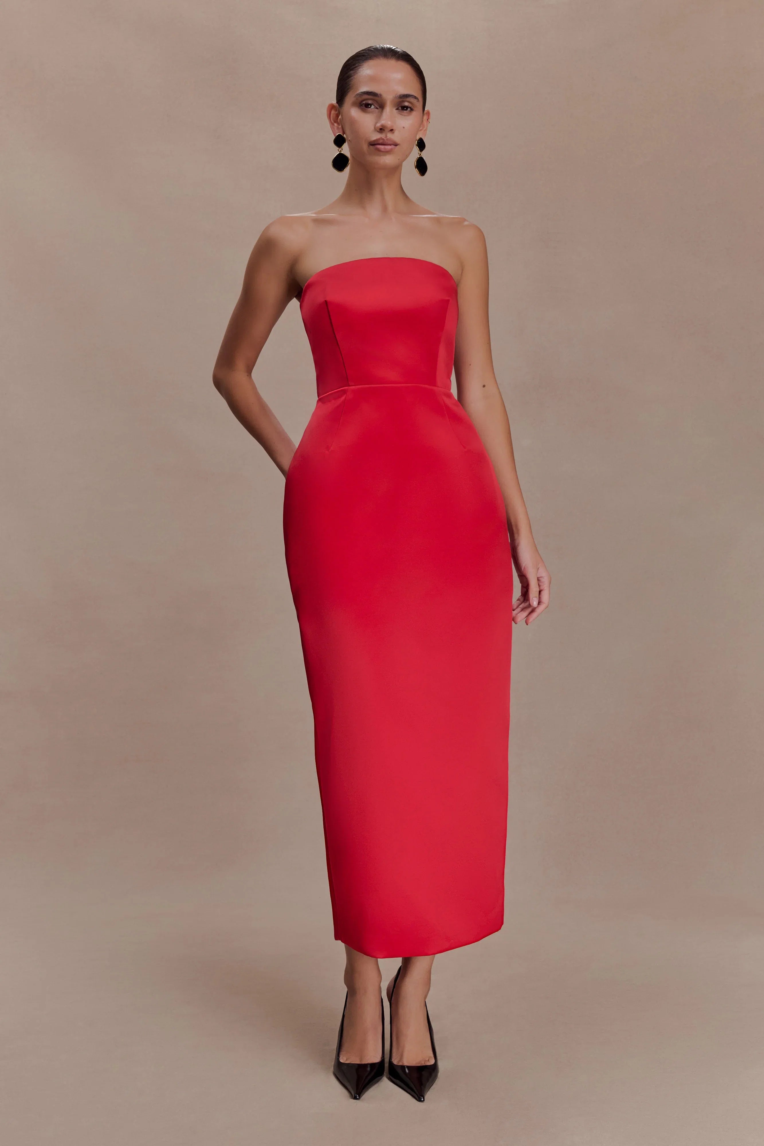 Ophelia Peplum Satin Maxi Dress Red