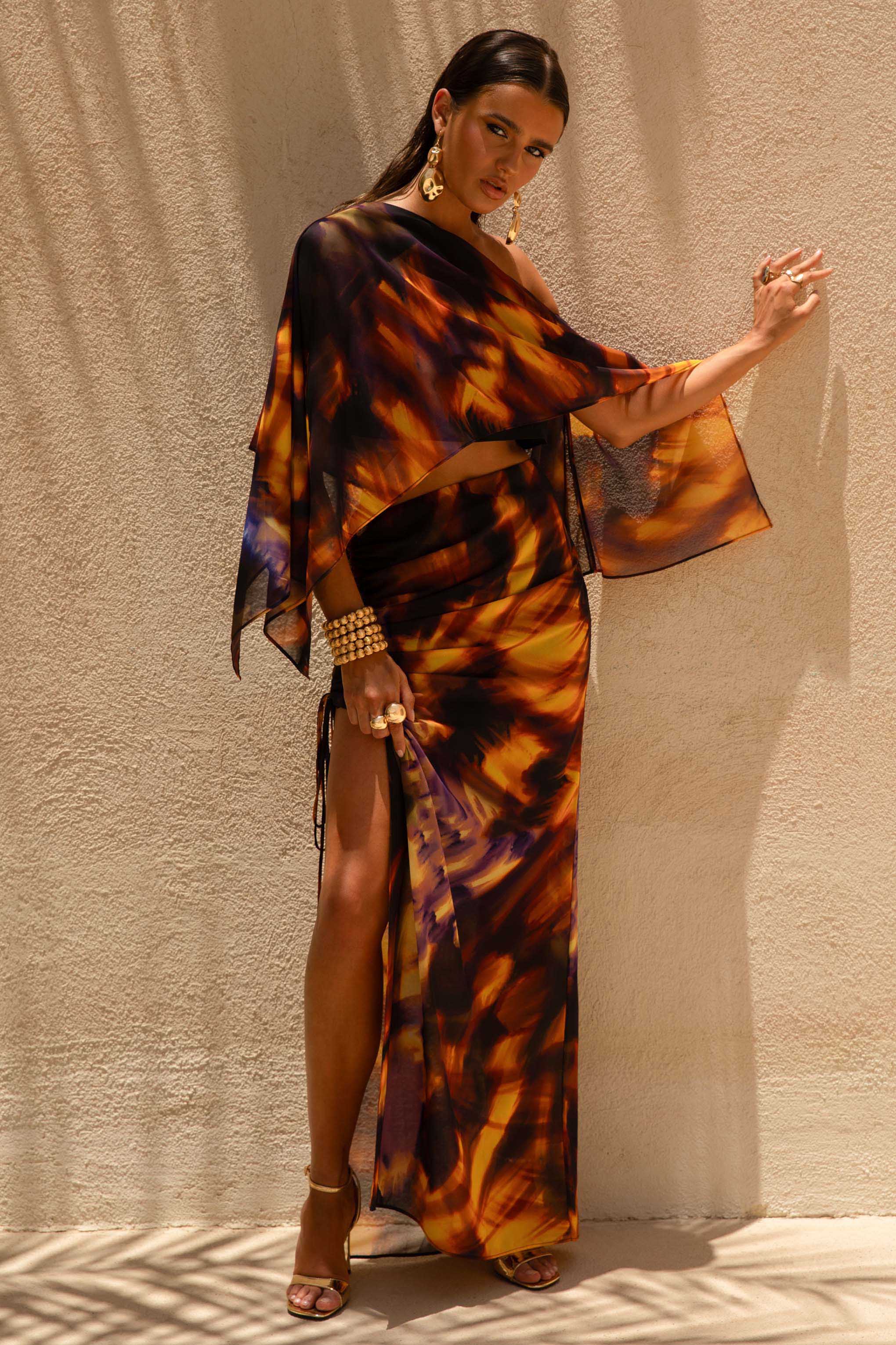 Elysia Smoke Print Asymmetric Crop Top