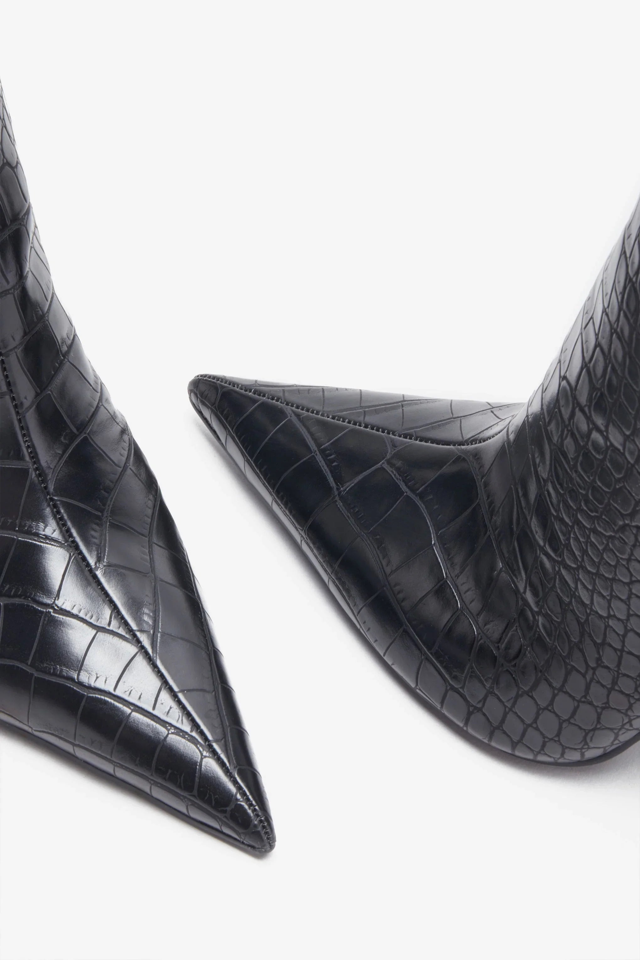 Uptown Black Croc Fitted Over Knee Pointed Heeled Boots