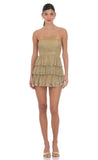 Shimmer Pleated Ruffle Dress in Gold