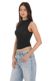 Mesh Ruched Top in Black