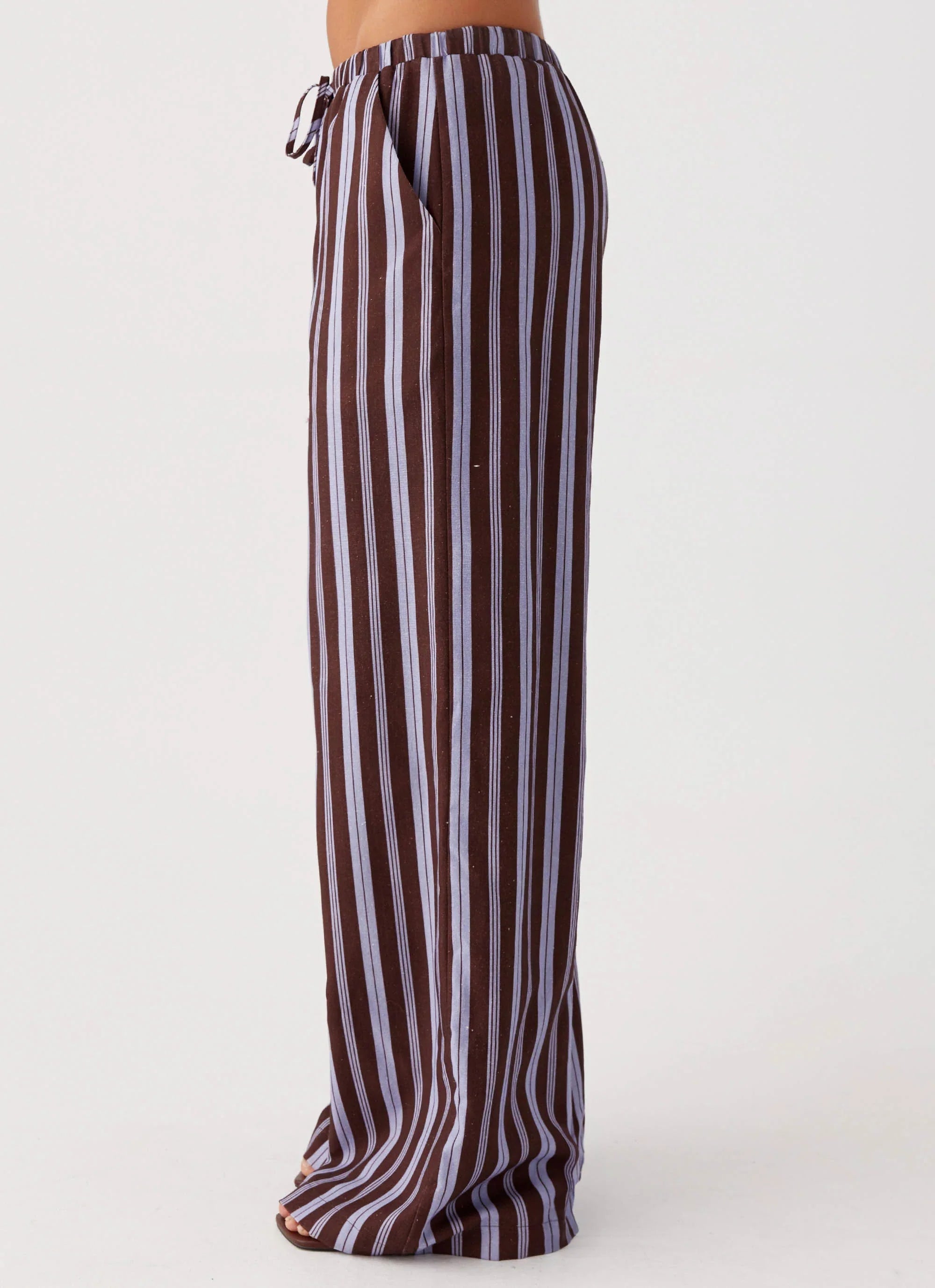 Fresh Face Linen Pants Purple Brown Stripe