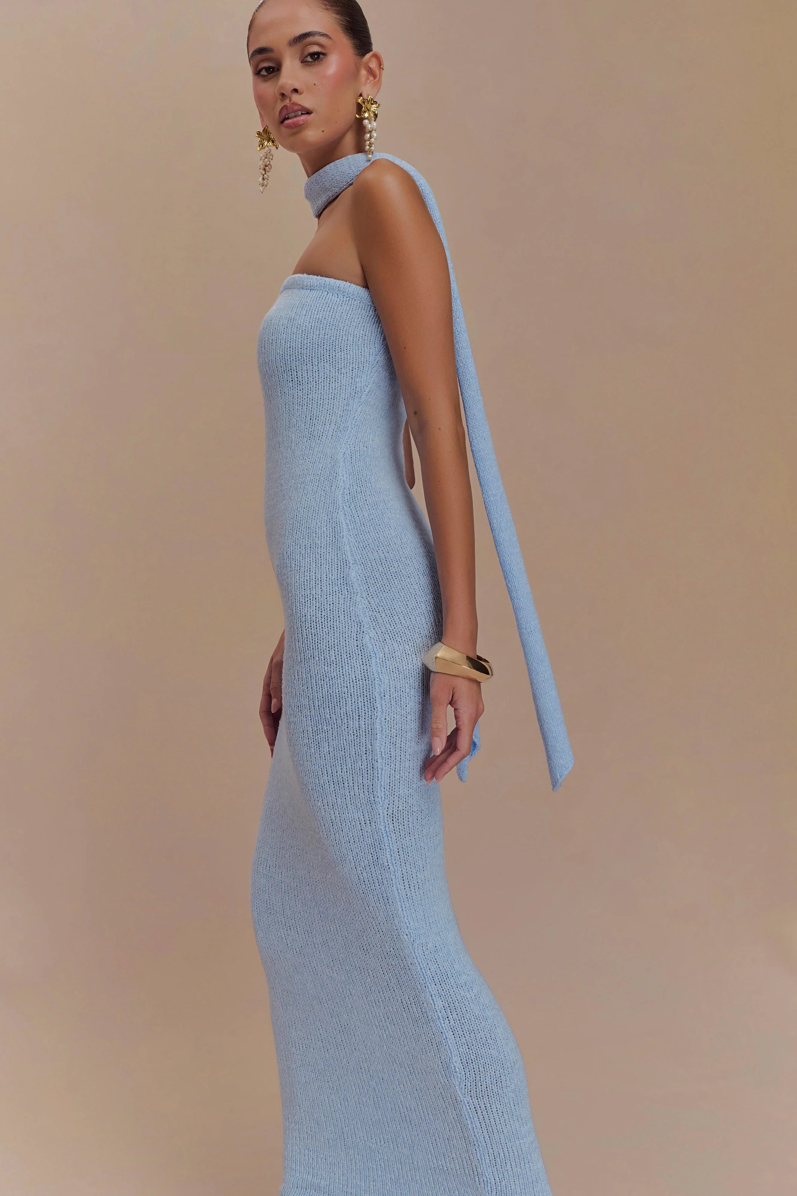 Andrea Strapless Knit Maxi Dress Light Blue