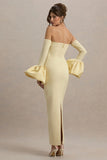 Myah Lemon Bandeau Long Sleeve Maxi Dress With Puff Cuffs