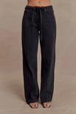 Perrie Mid Rise Straight Leg Tie Jeans Washed Black