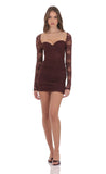 Lace Long Sleeve Bodycon Dress in Brown