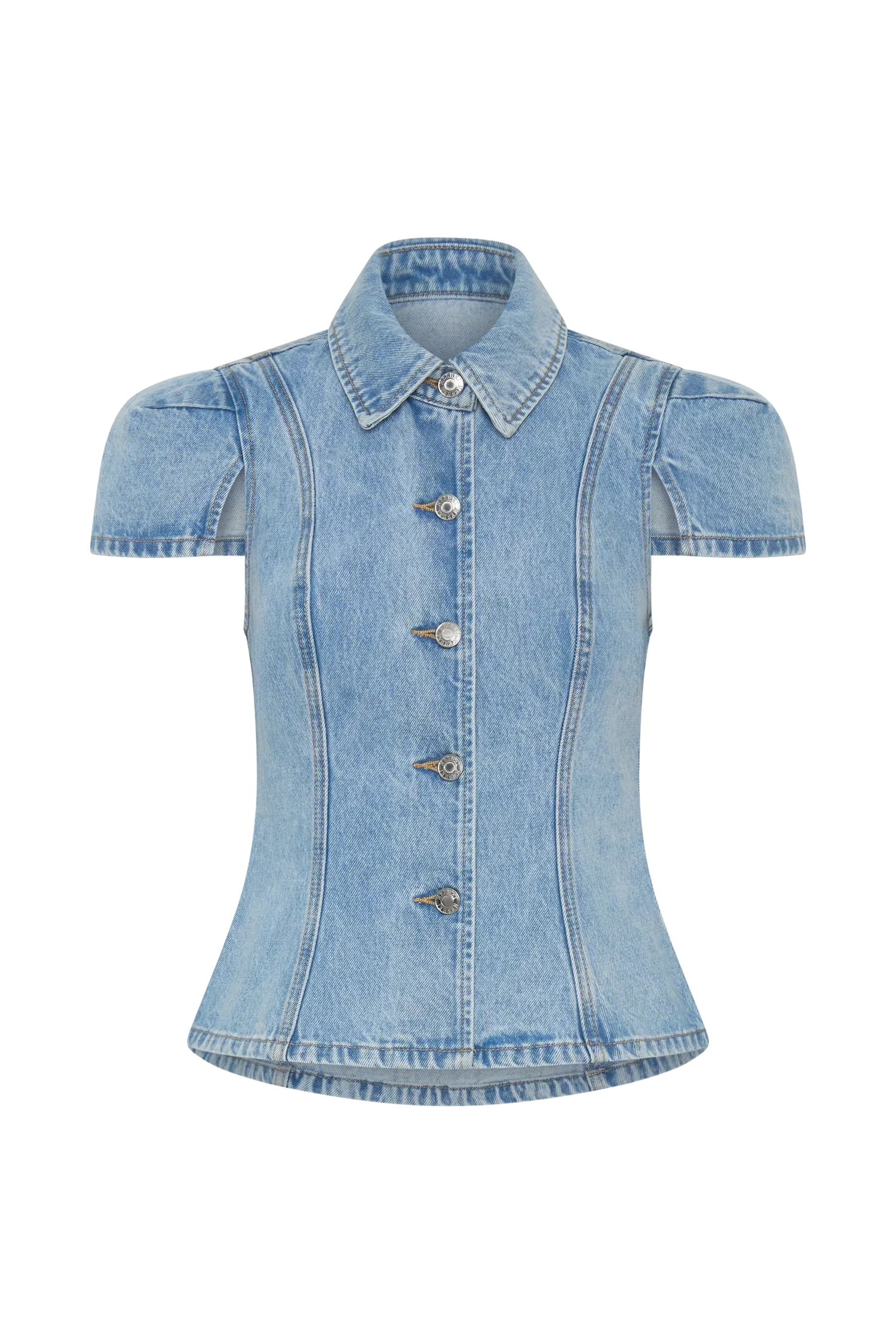 Bently Short Sleeve Denim Top Washed Light Blue